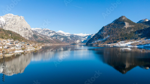 Beautiful winter landscape, mountains and lake in Berchtesgaden, Germany. Bavarian alps covered with snow 