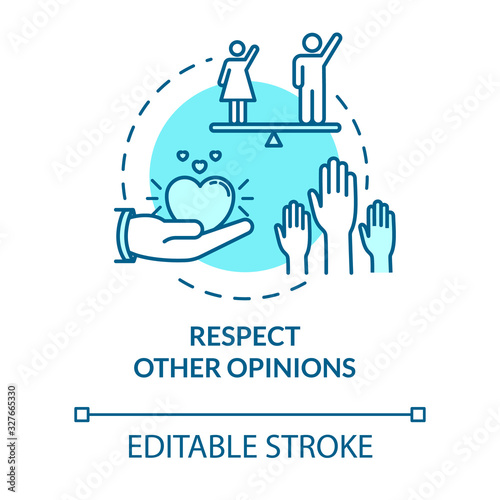 Respect other opinions concept icon. Understand and accept friends. Social relationship. Being respectful idea thin line illustration. Vector isolated outline RGB color drawing. Editable stroke