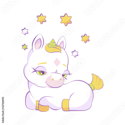 Cute little white unicorn with a star crown