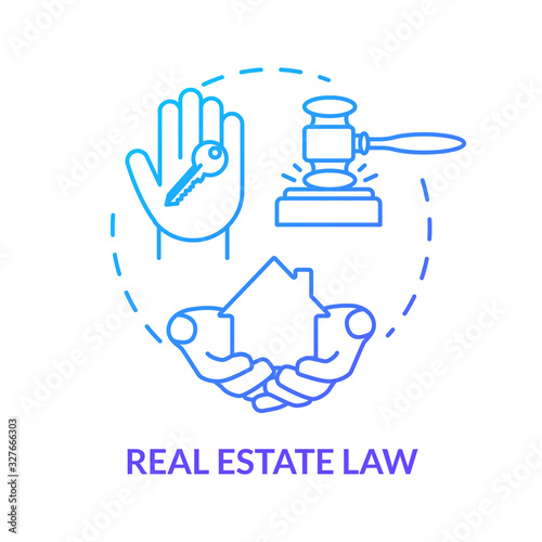 Real estate law blue concept icon. Justice for owners. Selling house. Property ownership. Resident building. Notary service idea thin line illustration. Vector isolated outline RGB color drawing