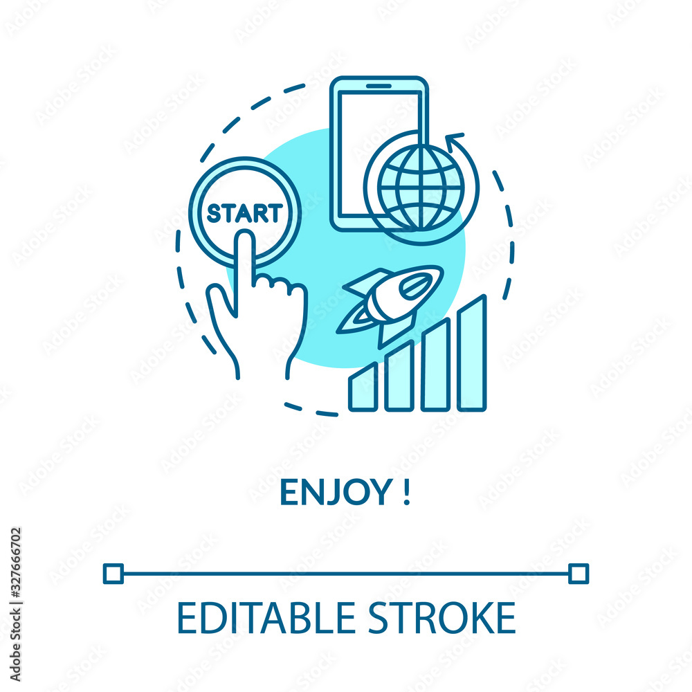 Enjoy turquoise concept icon. Press start button. Quality internet connection. 4g coverage. Roaming idea thin line illustration. Vector isolated outline RGB color drawing. Editable stroke Enjoy turquoise concept icon. Press start button. Quality internet connection. 4g coverage. Roaming idea thin line illustration. Vector isolated outline RGB color drawing. Editable stroke