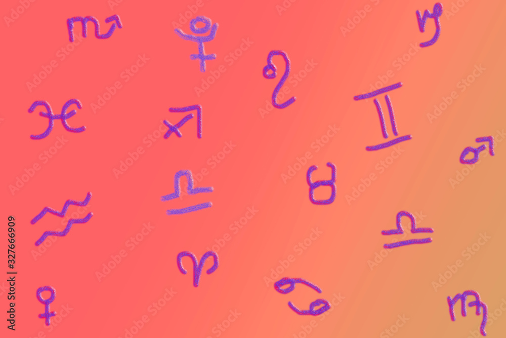 Astrological zodiac symbols on a pink background. Astrological zodiac symbols on a pink background.
