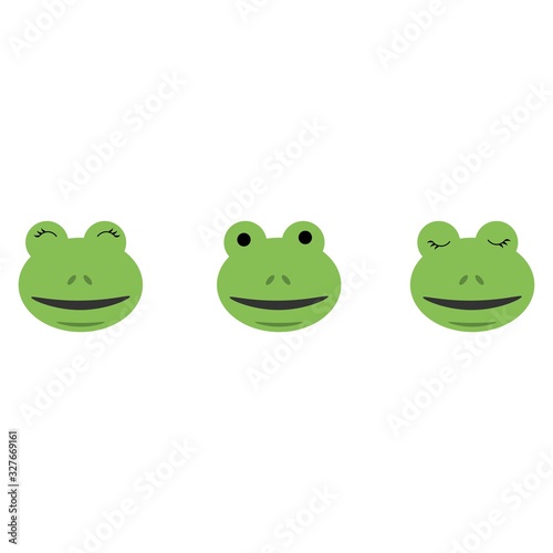 Frog muzzle with open and closed eyes isolated on white background. Stock vector illustration for decoration and design, postcards, fabrics, packaging, baby textiles, poster, banner, books.