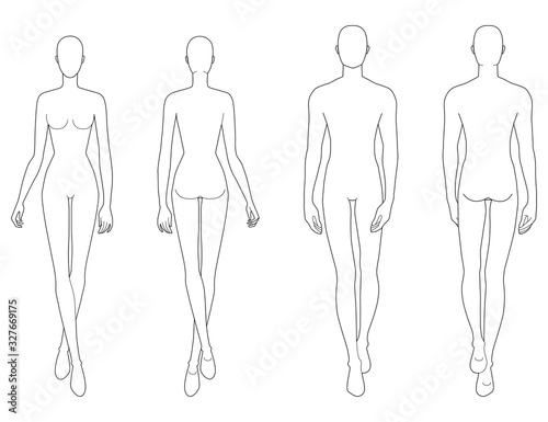 Fashion template of walking men and women. 