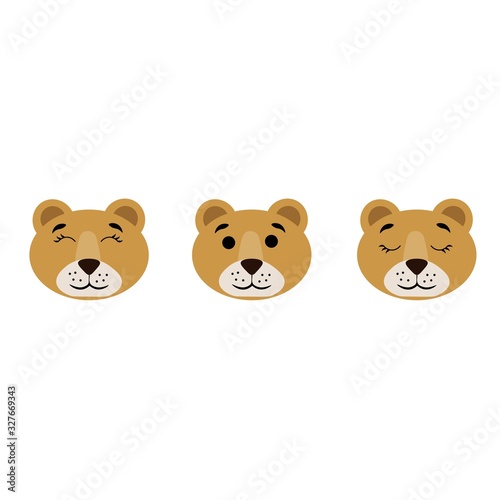 Muzzle of a lioness with open and closed eyes isolated on white background. Stock vector illustration for decoration and design, postcards, fabrics, packaging, children textile, poster, banner, book © Galina Pislar