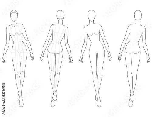 Fashion template of walking women. 