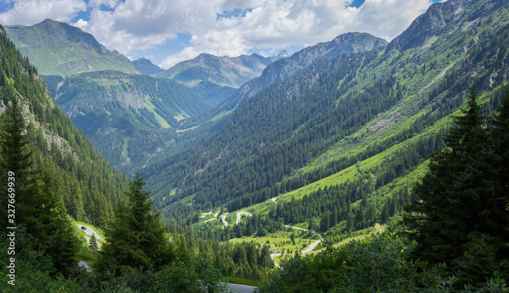 A beautful green valley in the alps of Vorarlberg, austria.