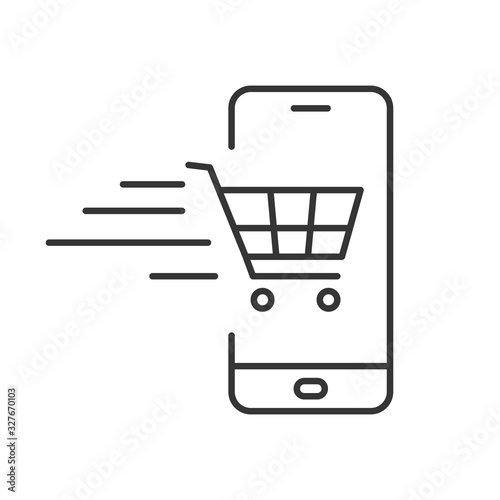 Phone icon with shopping cart. Vector illustration
