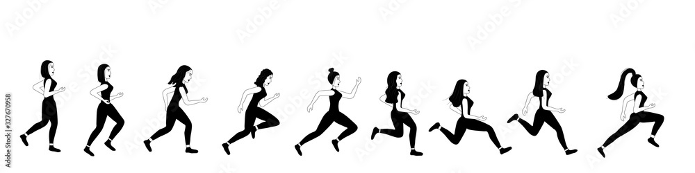 Sketch of running people isolated on a white background. Athletic lifestyle of a woman. A group of girls at a marathon. Jogging. Man stock vector illustration for decoration and design.