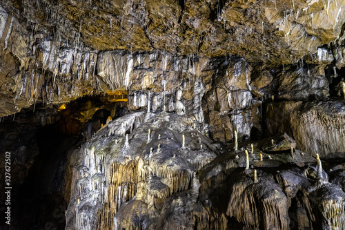 Poole Cavern Alien like stalactite and stalagmite.