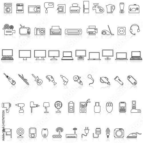 Home appliances line icons. Household electric devices, kitchen equipment and smart utensils.