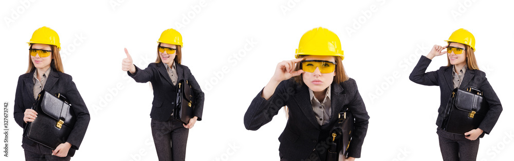Woman construction worker isolated on white Woman construction worker isolated on white