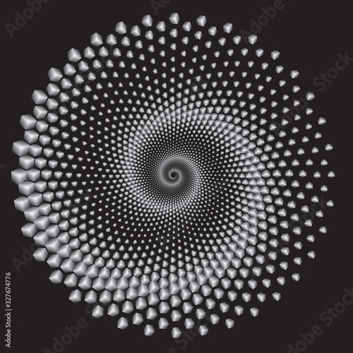 Dotted Halftone Vector Spiral Pattern or Texture. with Cubes