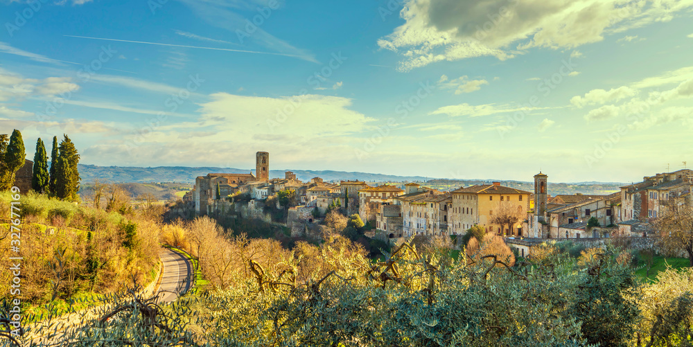 Colle Val d'Elsa town skyline, panoramic view. Siena, Tuscany, Italy