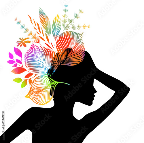 Profile of a beautiful girl with flowers in her hair. Vector illustration