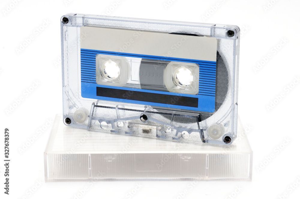 Fototapeta premium Compact audio tapes for magnetic recording on a white background.Compact cassettte