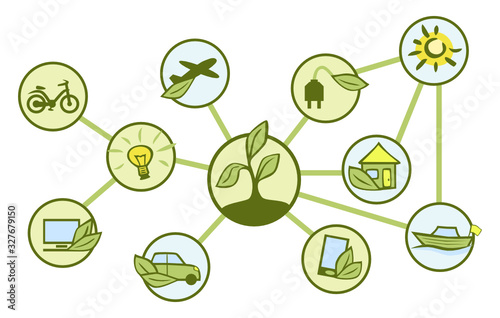 concept_eco-friendly_round icons_plant_technology_transportation_green_by jziprian