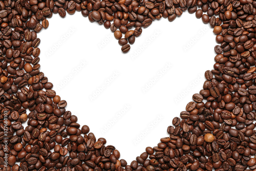 Heart made of coffee beans on white background Heart made of coffee beans on white background