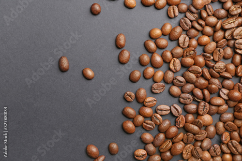 Many coffee beans on dark background