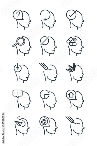 alzheimers disease neurological brain medical condition icons set line style icon
