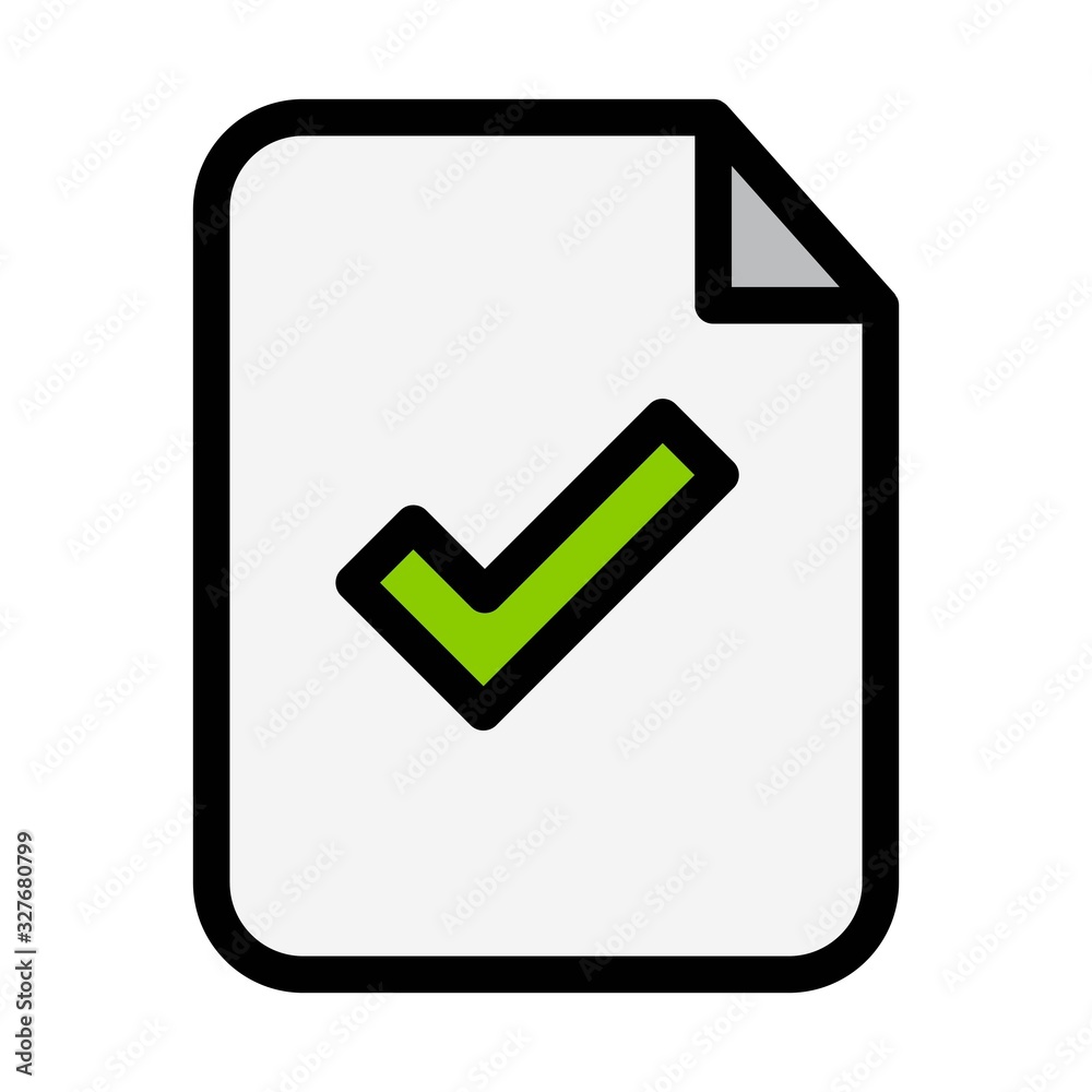 Document with checkmark sign illustration. Valid and approved document icon. Accepted file concept for perfect web and mobile designs. Document with checkmark sign illustration. Valid and approved document icon. Accepted file concept for perfect web and mobile designs.