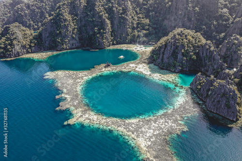 Aerial view of the Twin Lagoon in coron island  Palawan  Philippines