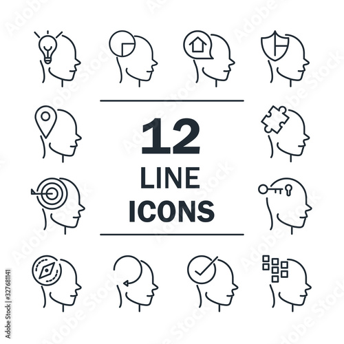alzheimers disease neurological brain medical condition icons set line style icon