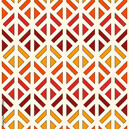 Linocut style geometric seamless pattern. Minimal geo suface print. Repeated triangles, geometrical shapes background