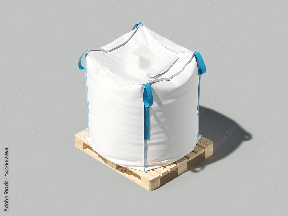 White big bag or sack on pallet. Isolated object on light background.  Mockup for design. 3d render Stock Illustration | Adobe Stock