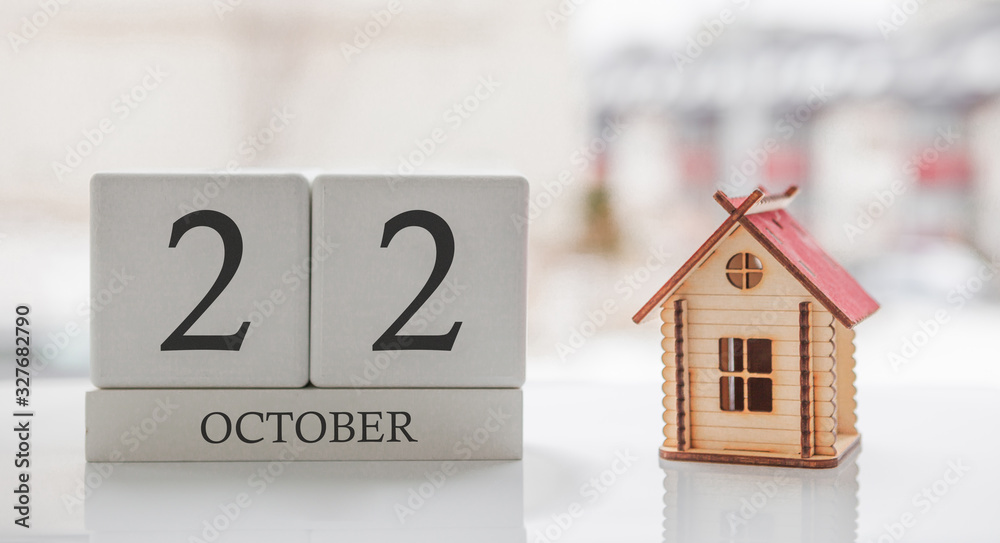 October calendar and toy home. Day 22 of month. Card message for print or remember October calendar and toy home. Day 22 of month. Card message for print or remember
