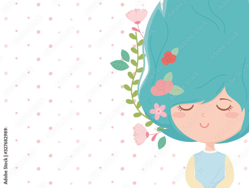 young woman flowers in hair decoration foliage cartoon background young woman flowers in hair decoration foliage cartoon background