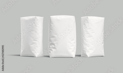 White bags or sacks isolated on light background. Mockup for design. 3d render photo