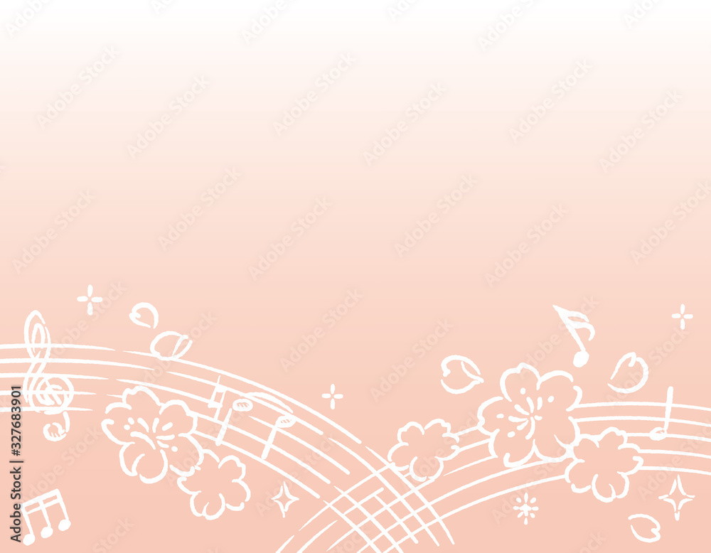 桜の花と音符の、春らしい背景素材