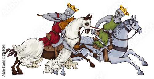 Medieval knight .King.Rider in mail armor on horseback.Battlefield.Miniature. © tansy