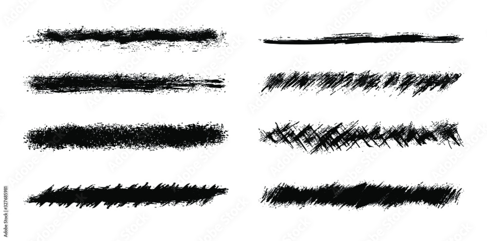 Set of eight black vector grunge ink brush strokes for your design. Set of eight black vector grunge ink brush strokes for your design.