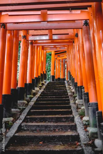 Torii gates path and stairs at Fushimi Inari taisha shrine, Kyoto © Samuel Ponce