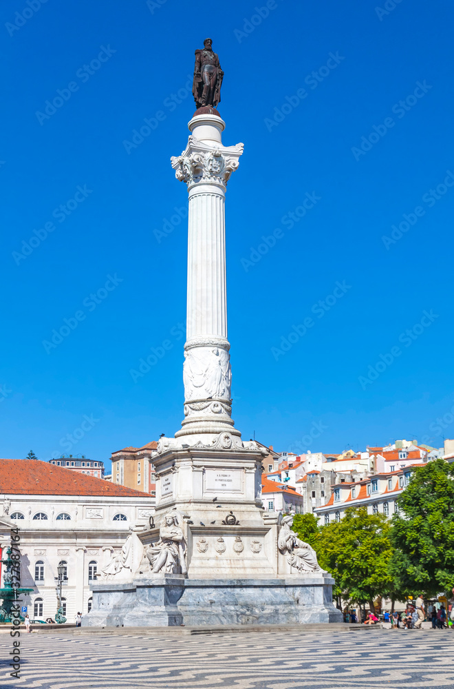 Marble statue of Pedro IV on Rossio square, Lisbon, Portugal