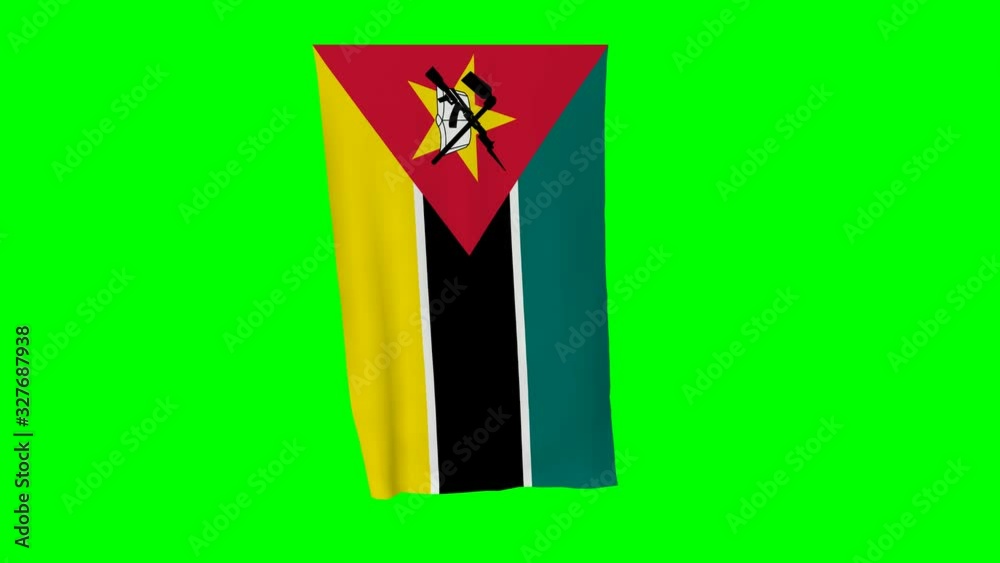 3d rendering mozambique flag waving animation isolated on green screen background. vertical position. 3d rendering mozambique flag waving animation isolated on green screen background. vertical position.
