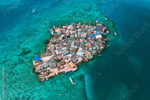 Aerial view of Santa Cruz del islote the most populated island in the world