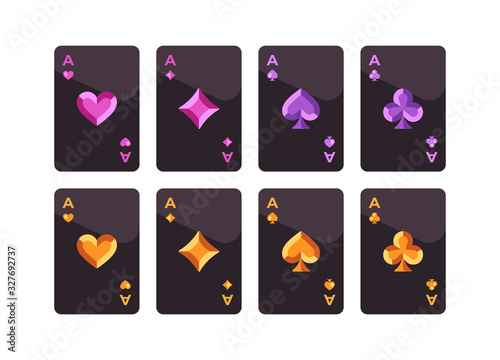 Black playing cards set with gem symbols. Poker flat illustration