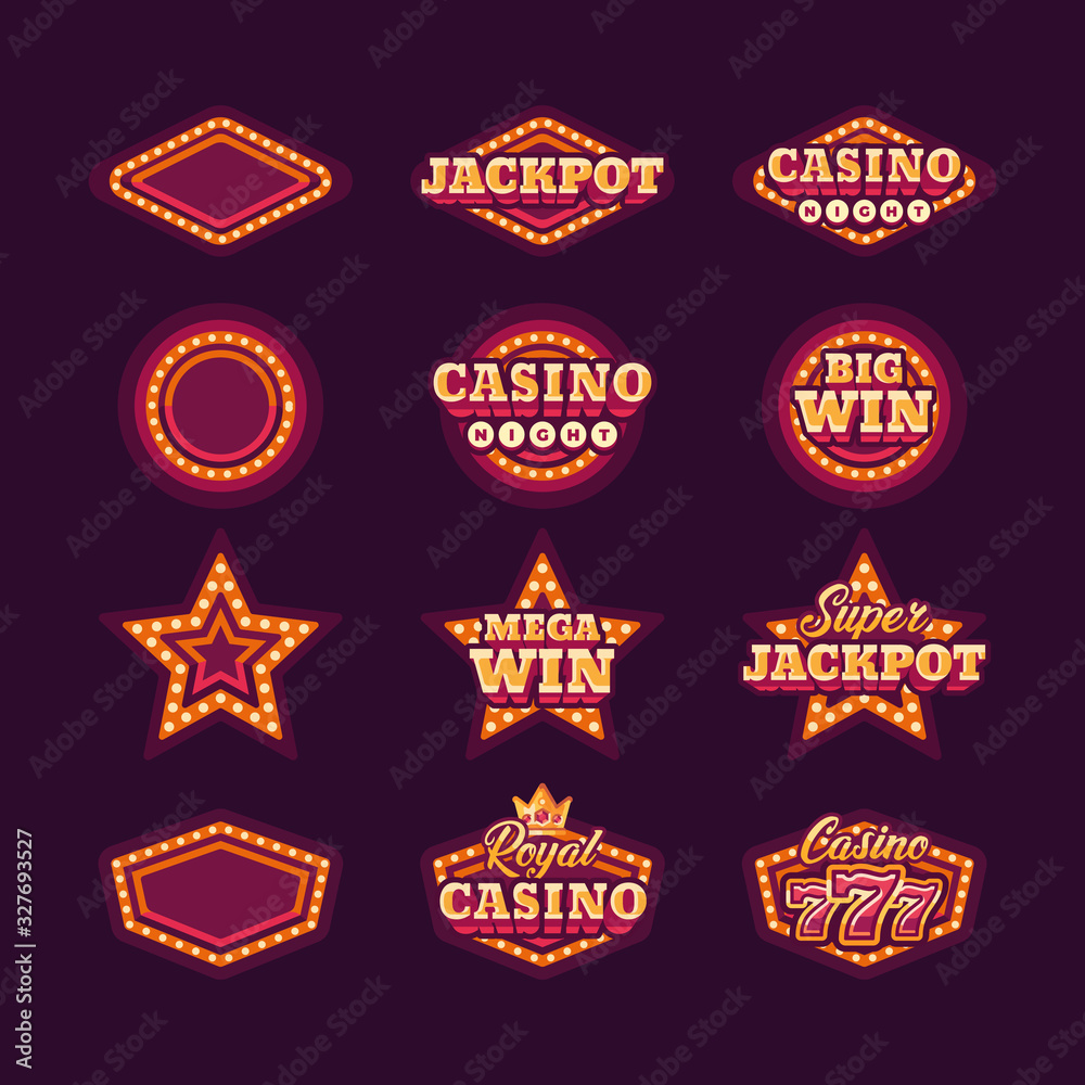 Collection of shining red retro casino signs
