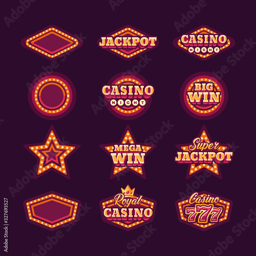 Collection of shining red retro casino signs