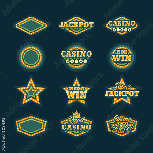 Collection of shining green retro casino signs