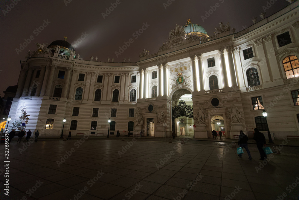 St Michael Wing of Hofburg Palace at Vienna mist evening