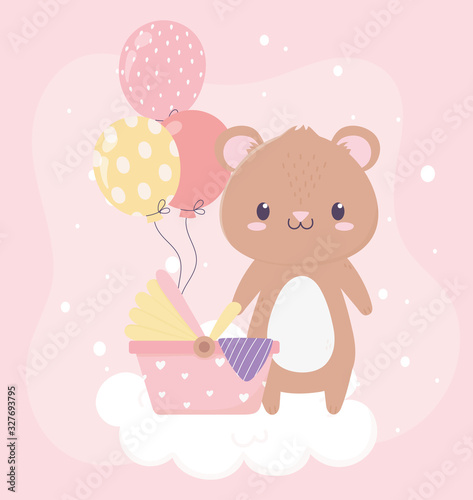 baby shower teddy bear pram balloons card cartoon decoration