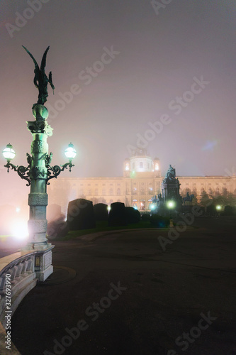 Photography Angel statue and Vienna Museum Quarter fog and evening