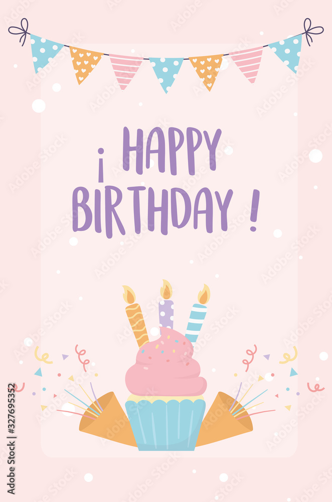 happy birthday cupcake with candles confetti celebration decoration card happy birthday cupcake with candles confetti celebration decoration card