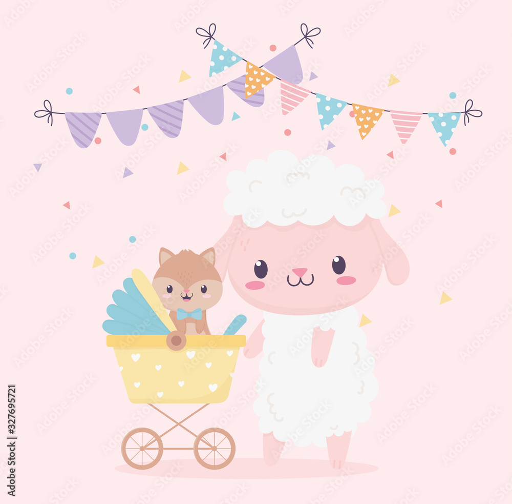 baby shower sheep with squirrel in cartoon decoration