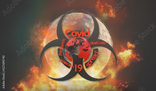 Fototapeta Naklejka Na Ścianę i Meble -  warning biohazard symbol covid-19 3d-illustration. elements of this image furnished by NASA