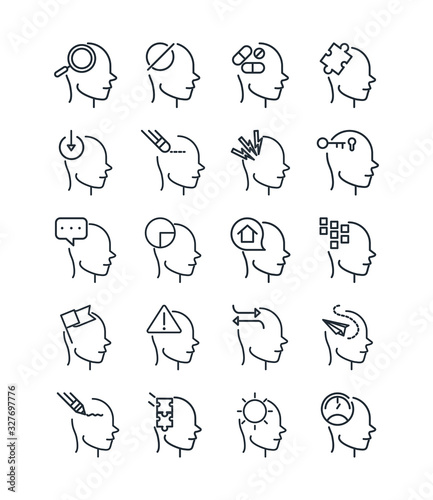 alzheimers disease neurological brain medical condition icons set line style icon